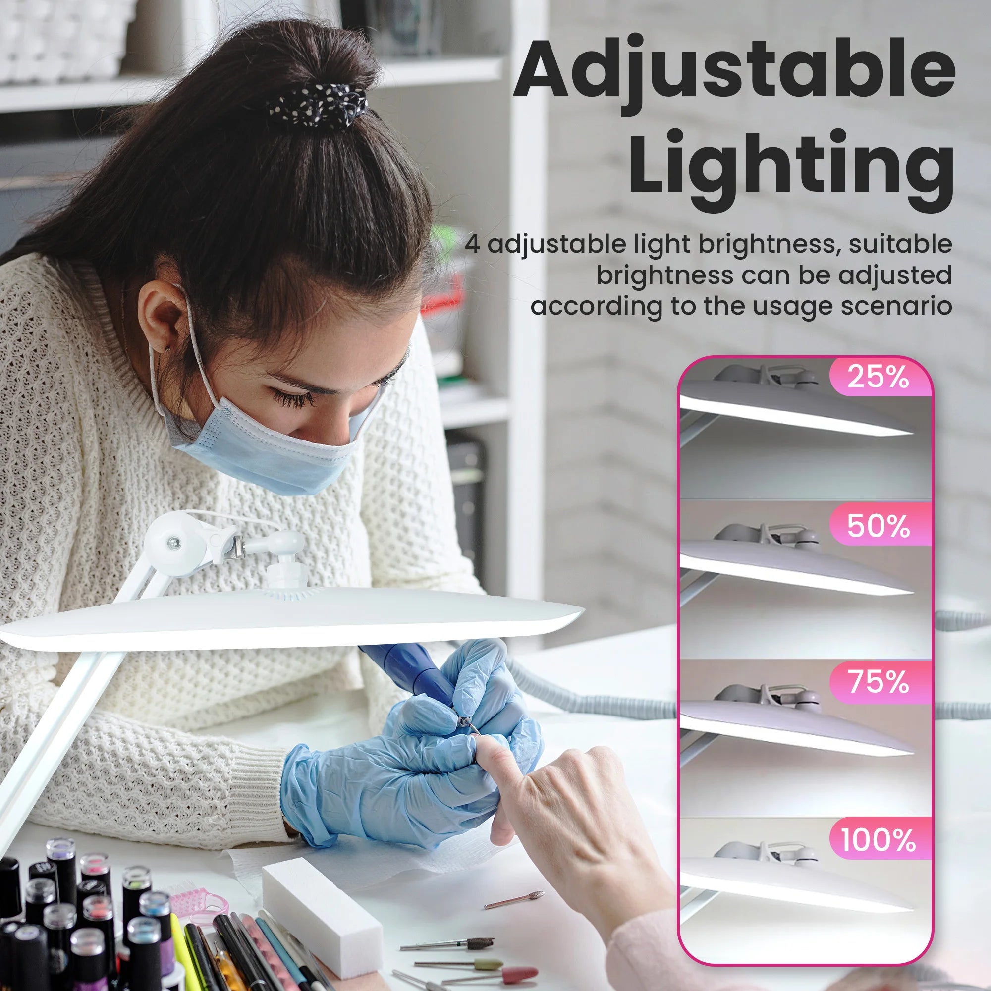 LED Desk Lamp Clip Foldable 19 inches Swing Arm Eyelash Extension Beauty Table Lamp for Manicure Nail Craft Reading Fill Light