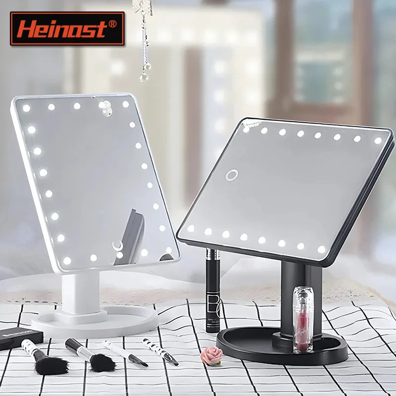 LED Light Makeup Mirror Dimmable Vanity Mirrors With USB Touch Switch Backlight Desktop Rotatable Cosmetic Table Base Storage