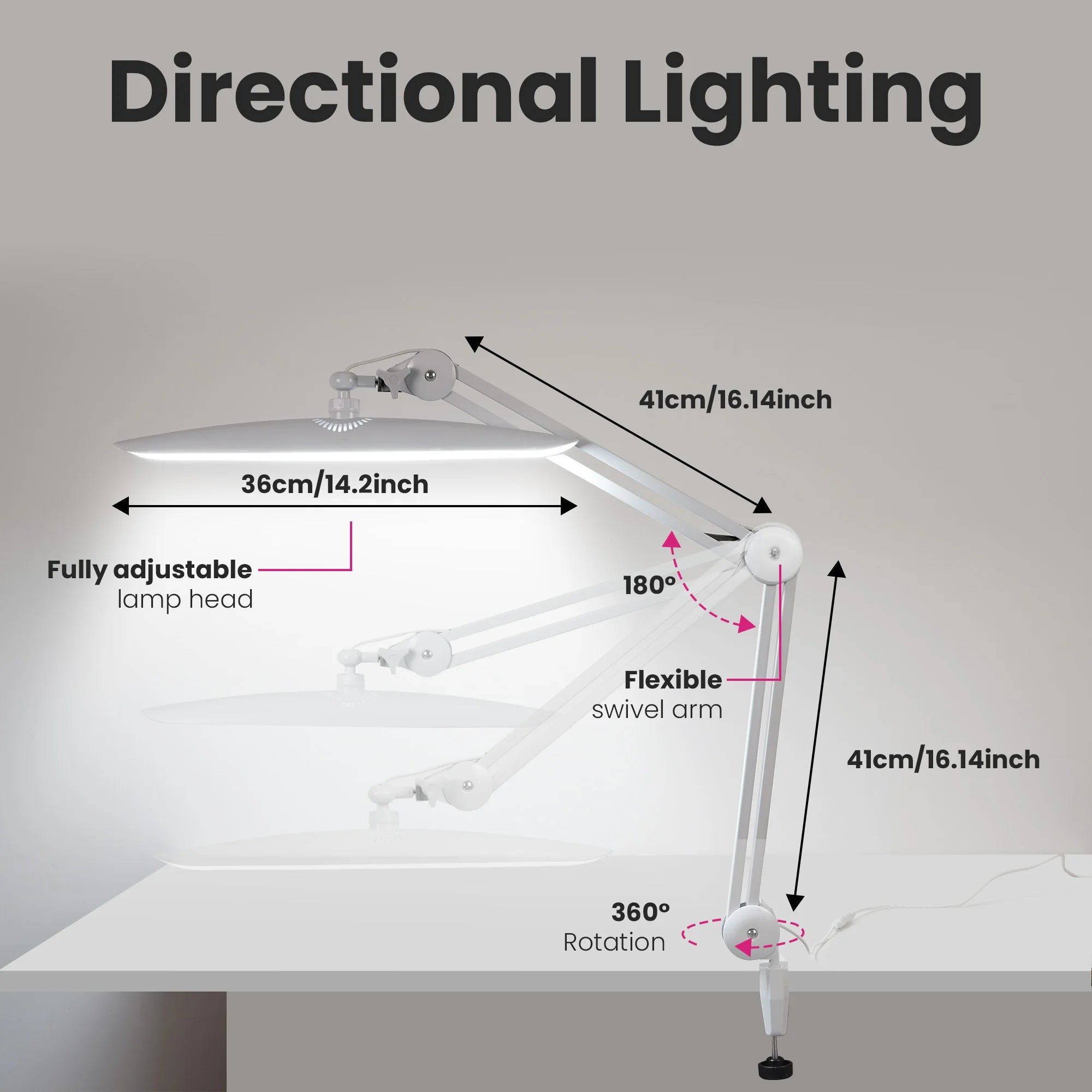 LED Desk Lamp Clip Foldable 19 inches Swing Arm Eyelash Extension Beauty Table Lamp for Manicure Nail Craft Reading Fill Light