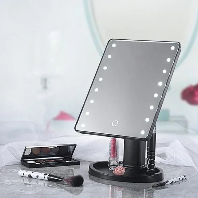 LED Light Makeup Mirror Dimmable Vanity Mirrors With USB Touch Switch Backlight Desktop Rotatable Cosmetic Table Base Storage