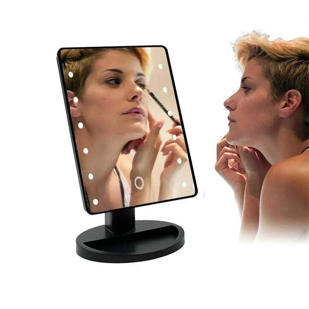 LED Light Makeup Mirror Dimmable Vanity Mirrors With USB Touch Switch Backlight Desktop Rotatable Cosmetic Table Base Storage