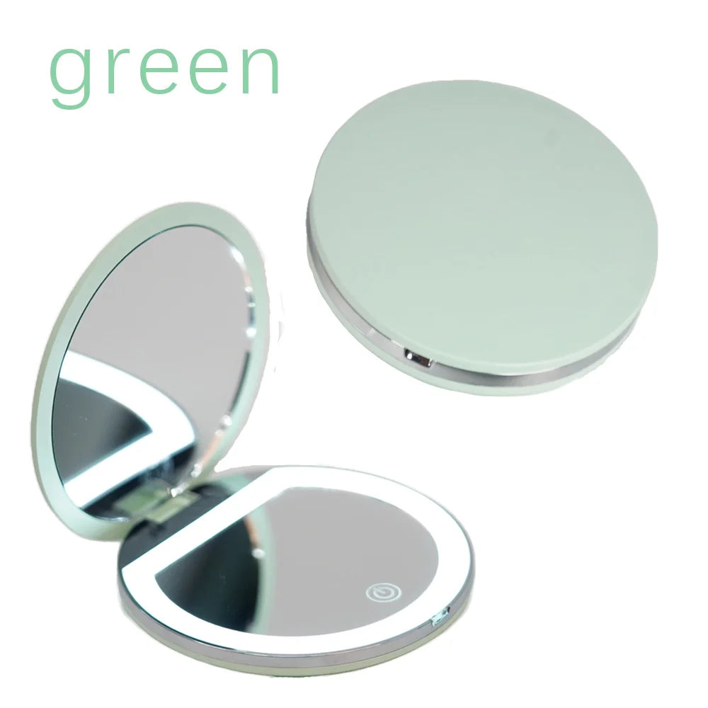 5X Magnification Mini Compact Foldable LED Makeup Mirror Touch Controlled Rechargeable Portable for Travel Pocket Personalized