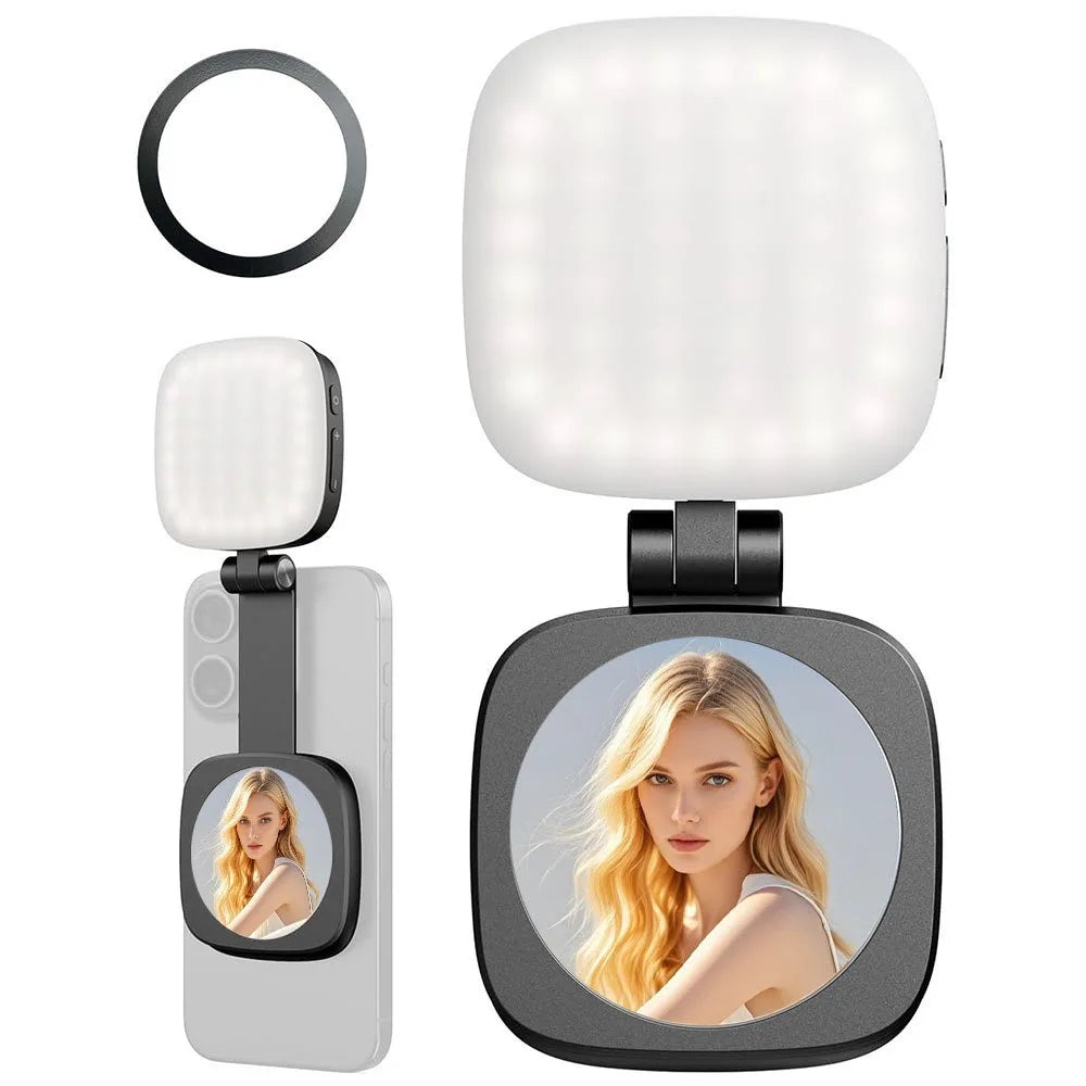Stand Selfie Fill Light with Mirror Brightness Adjustable Magnetic Selfie Light Handheld Rotatable Magnetic Photo Light Outdoor