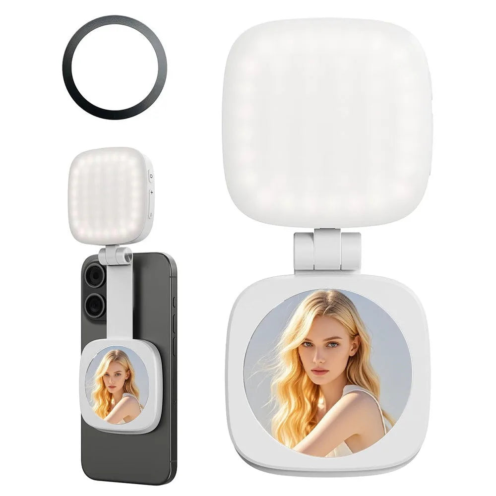 Stand Selfie Fill Light with Mirror Brightness Adjustable Magnetic Selfie Light Handheld Rotatable Magnetic Photo Light Outdoor
