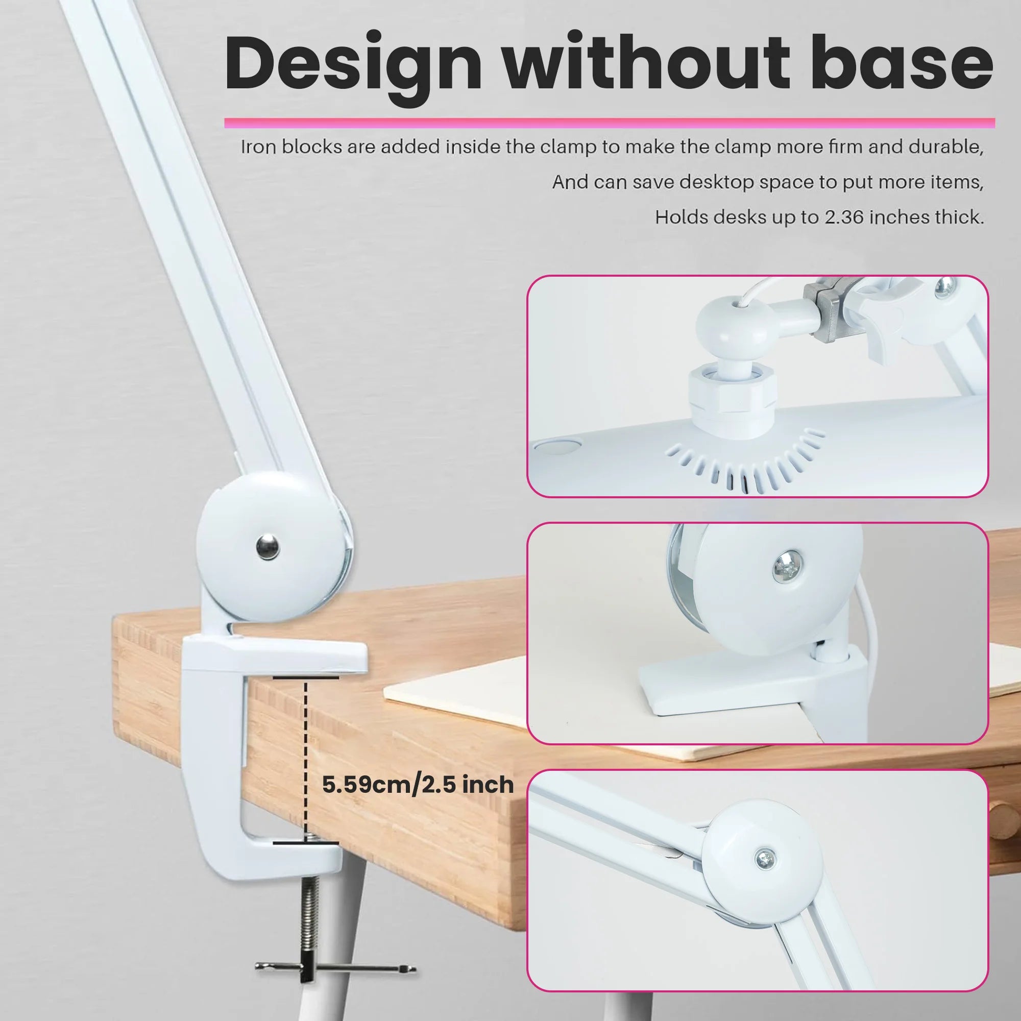 LED Desk Lamp Clip Foldable 19 inches Swing Arm Eyelash Extension Beauty Table Lamp for Manicure Nail Craft Reading Fill Light