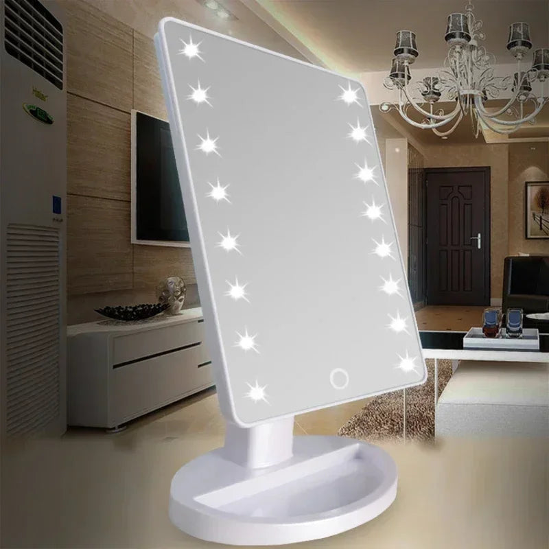 LED Light Makeup Mirror Dimmable Vanity Mirrors With USB Touch Switch Backlight Desktop Rotatable Cosmetic Table Base Storage