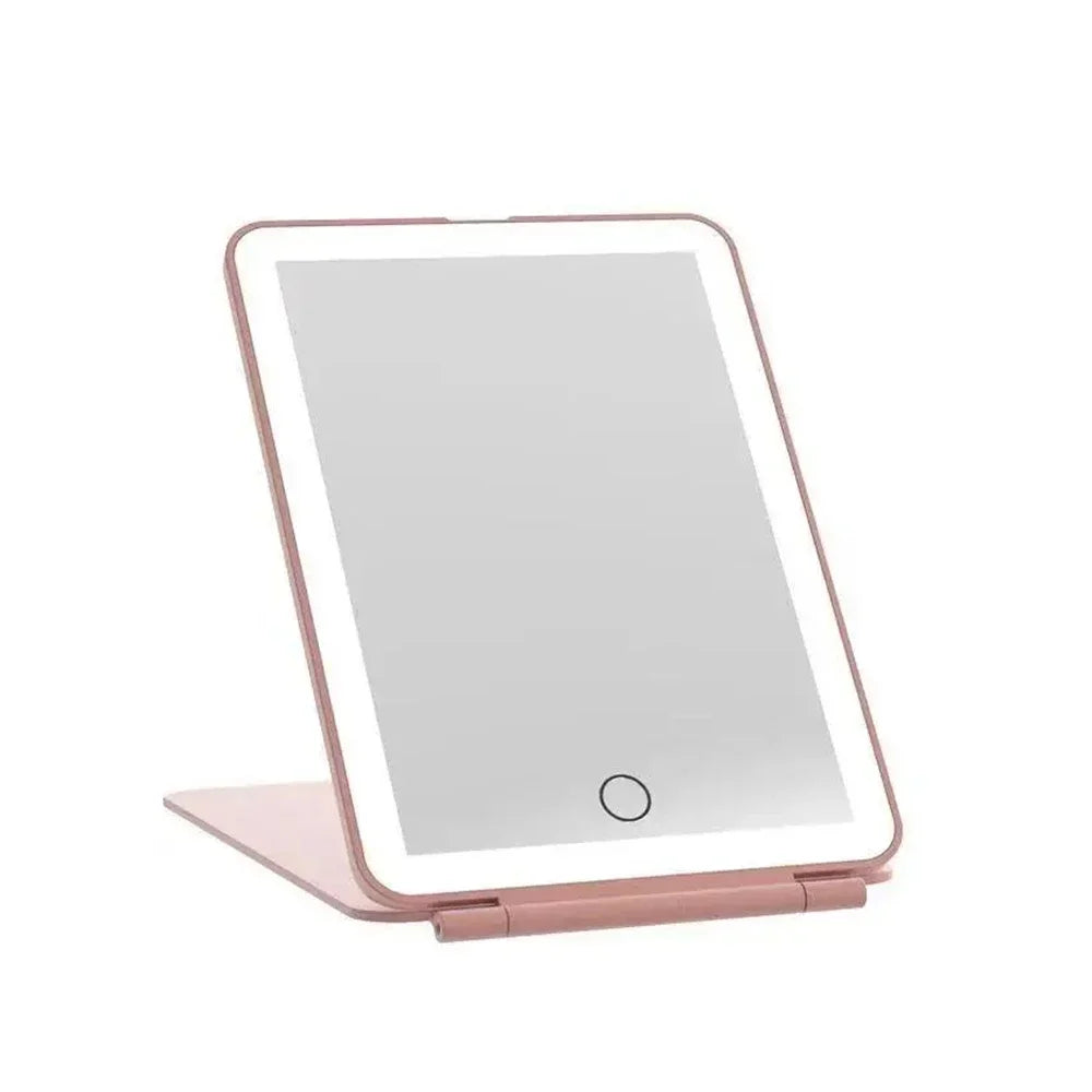LED Foldable Travel Makeup Mirror 3 Colors Light Modes USB Rechargeable Touch Screen Portable Tabletop Cosmetic Mirror Handheld