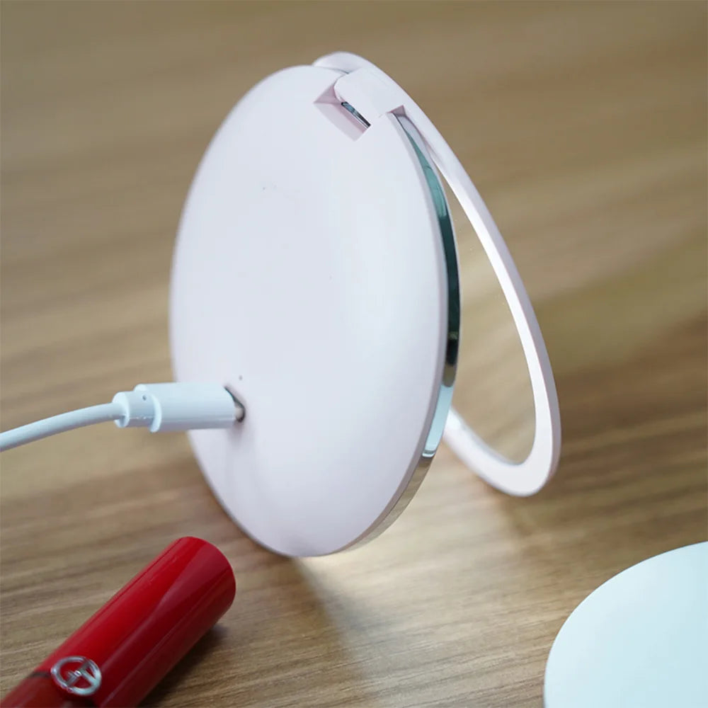 5X Magnification Mini Compact Foldable LED Makeup Mirror Touch Controlled Rechargeable Portable for Travel Pocket Personalized
