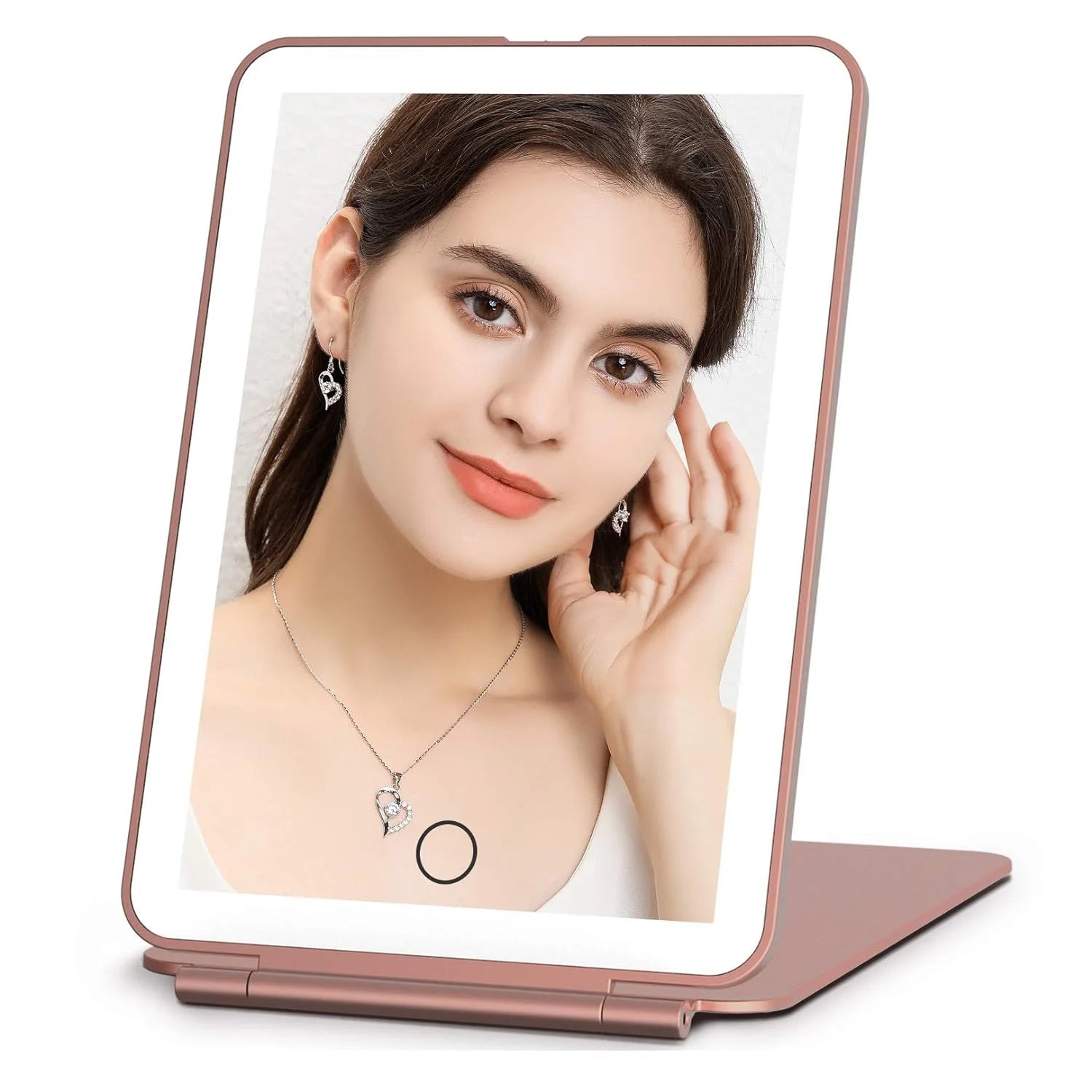 LED Foldable Travel Makeup Mirror 3 Colors Light Modes USB Rechargeable Touch Screen Portable Tabletop Cosmetic Mirror Handheld