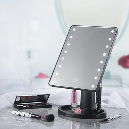 LED Light Makeup Mirror Dimmable Vanity Mirrors With USB Touch Switch Backlight Desktop Rotatable Cosmetic Table Base Storage