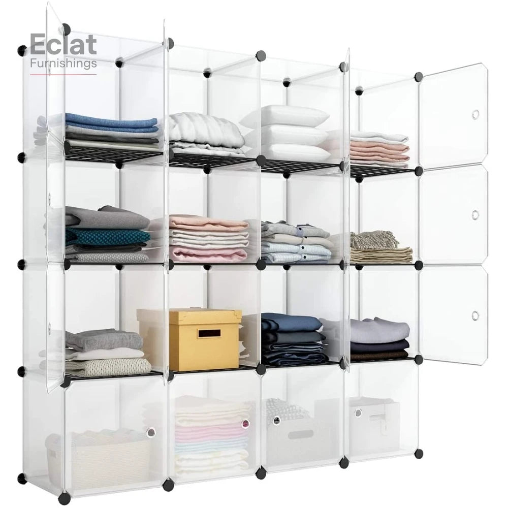 16-Cube Storage Shelf Cube Shelving Bookcase Bookshelf Organizing Closet Toy Organizer Cabinet White Color