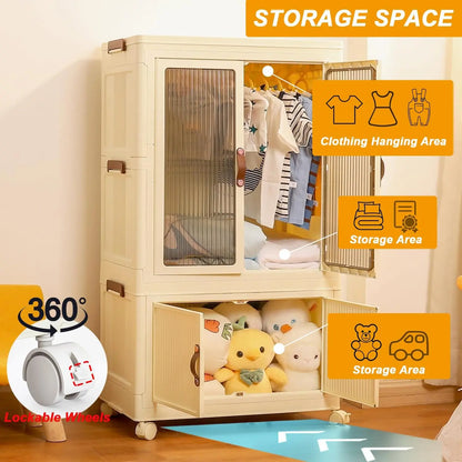 Foldable Wardrobe Cabinet with Wheels, Bardrobe 25&