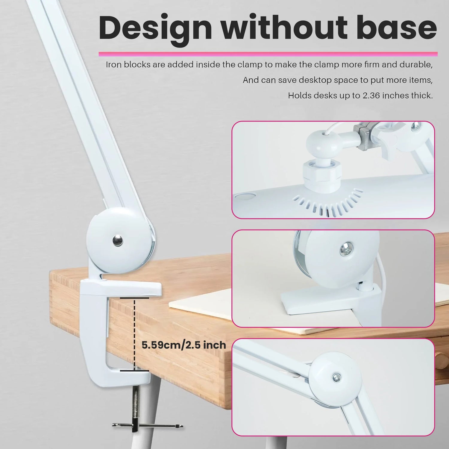 LED Desk Lamp Clip Foldable 19 inches Swing Arm Eyelash Extension Beauty Table Lamp for Manicure Nail Craft Reading Fill Light