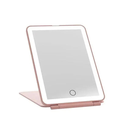 LED Foldable Travel Makeup Mirror 3 Colors Light Modes USB Rechargeable Touch Screen Portable Tabletop Cosmetic Mirror Handheld